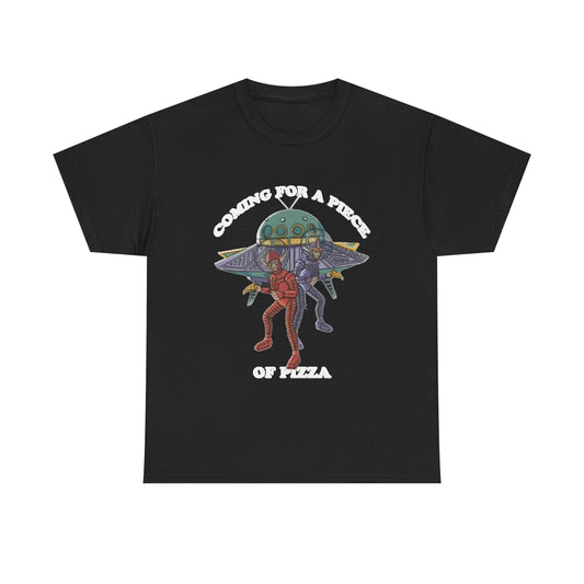 Alien Pizza Run Shirt Funny New York Gift Space Ship Unisex Heavy Cotton Tee