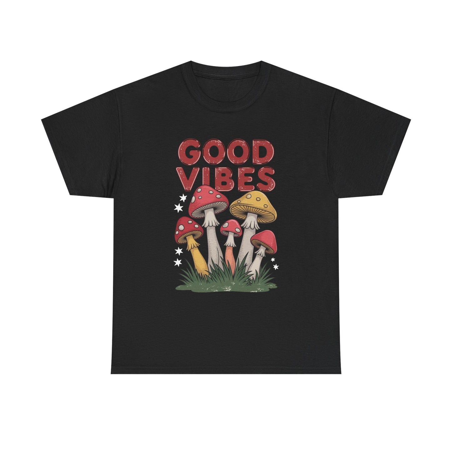 Good Vibes Mushrooms Graphic T Shirt NEW ADULT Unisex Heavy Cotton Tee