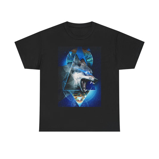 Wolf Howling Shirt Stars And Space Graphic Unisex Heavy Cotton Tee