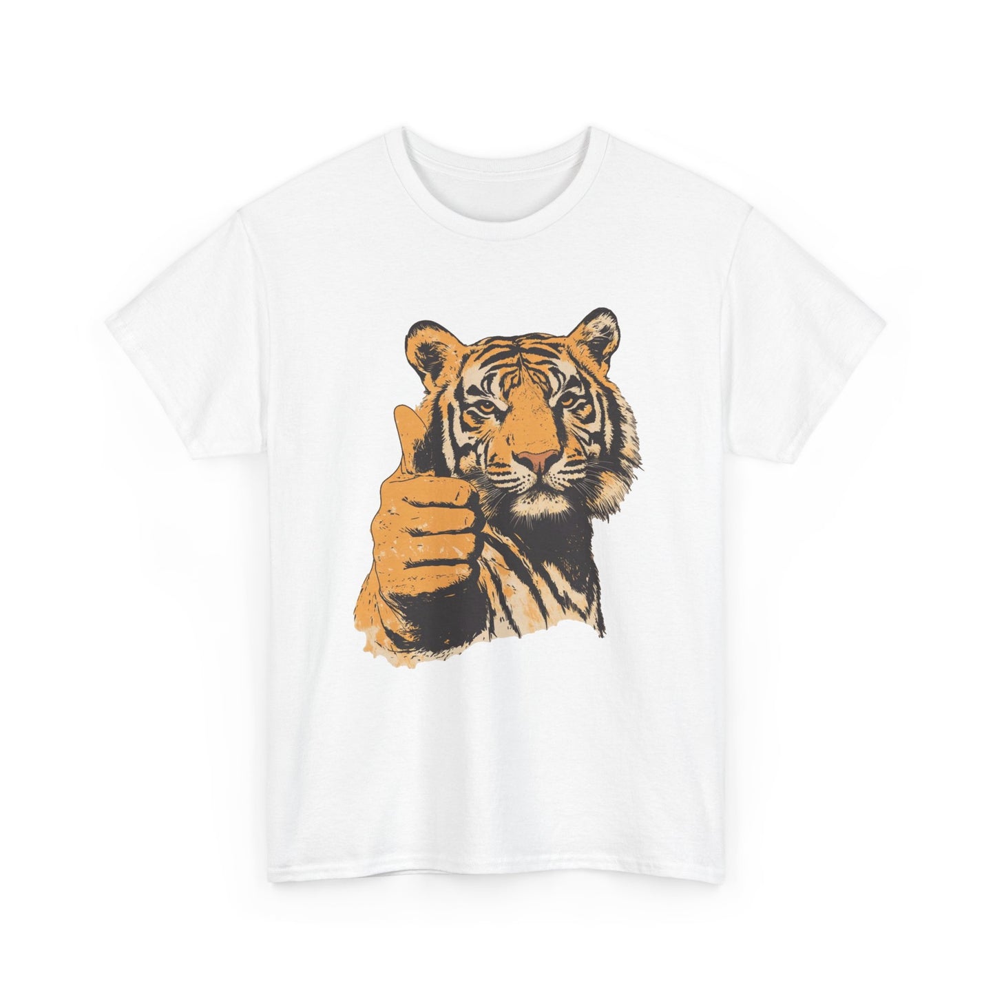Thumbs Up Tiger Retro Graphic T Shirt Regular Men's Heavy Cotton Tee