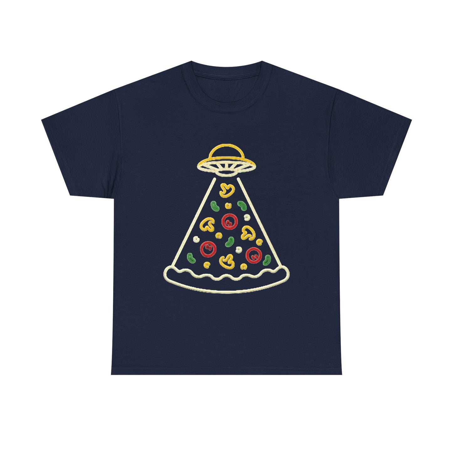 Space Pizza Shirt Funny Aliens One Bite Pizza Graphic Unisex Heavy Cotton Tee