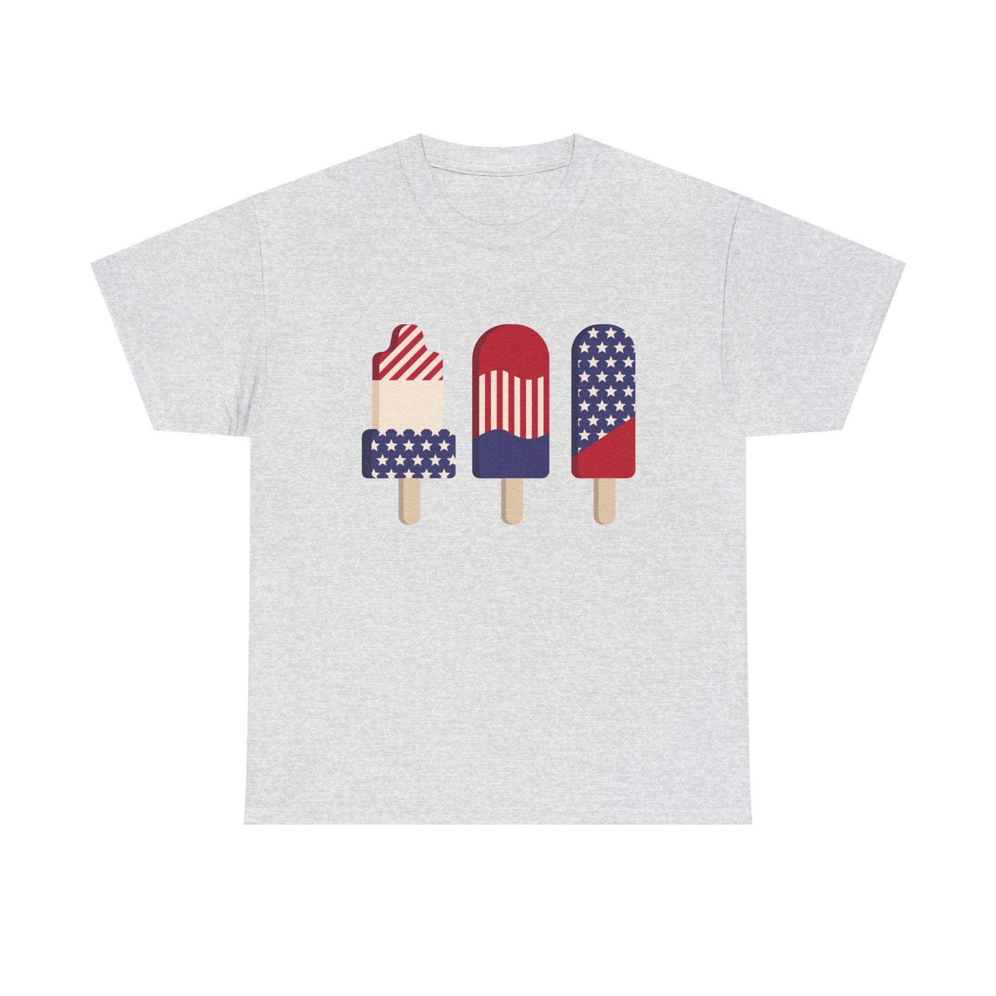 American Flag Ice Cream Graphic T Shirt USA Summer Unisex Heavy Cotton Tee