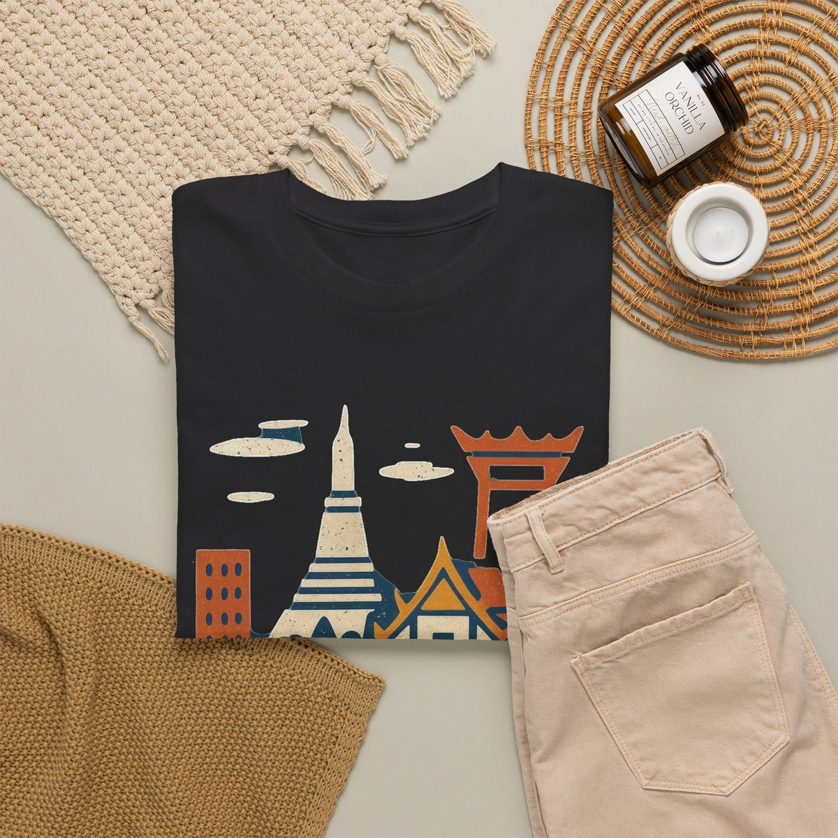Bangkok Skyline Graphic T-Shirt Men's Graphic Tee Thailand Retro