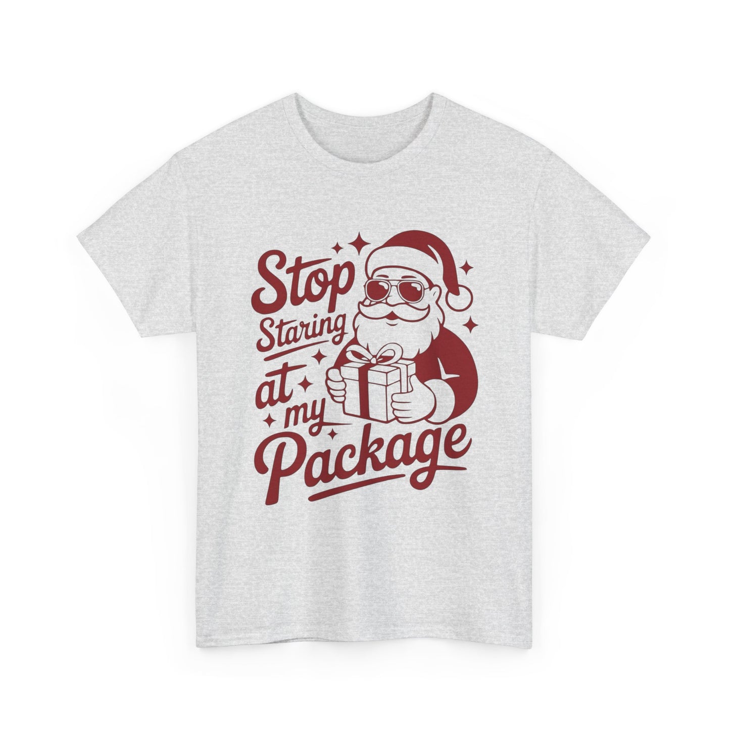 Stop Staring At My Package Funny Santa Graphic T Shirt NEW ADULT Tee