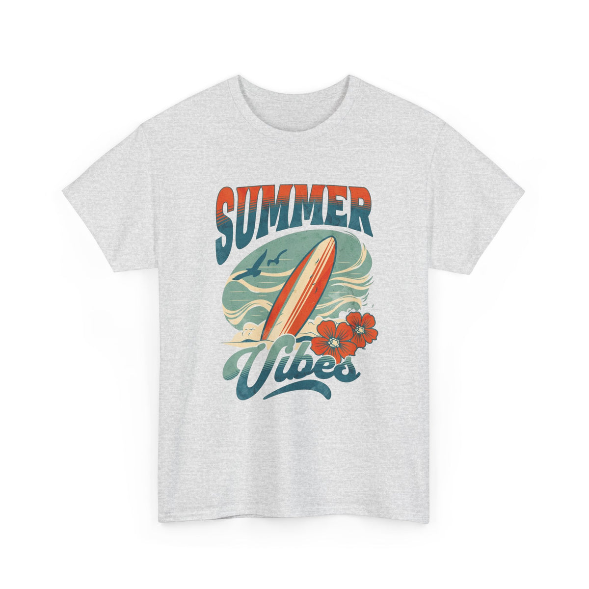 Summer Vibes Beach Surfing Graphic T Shirt Men's Heavy Cotton Tee