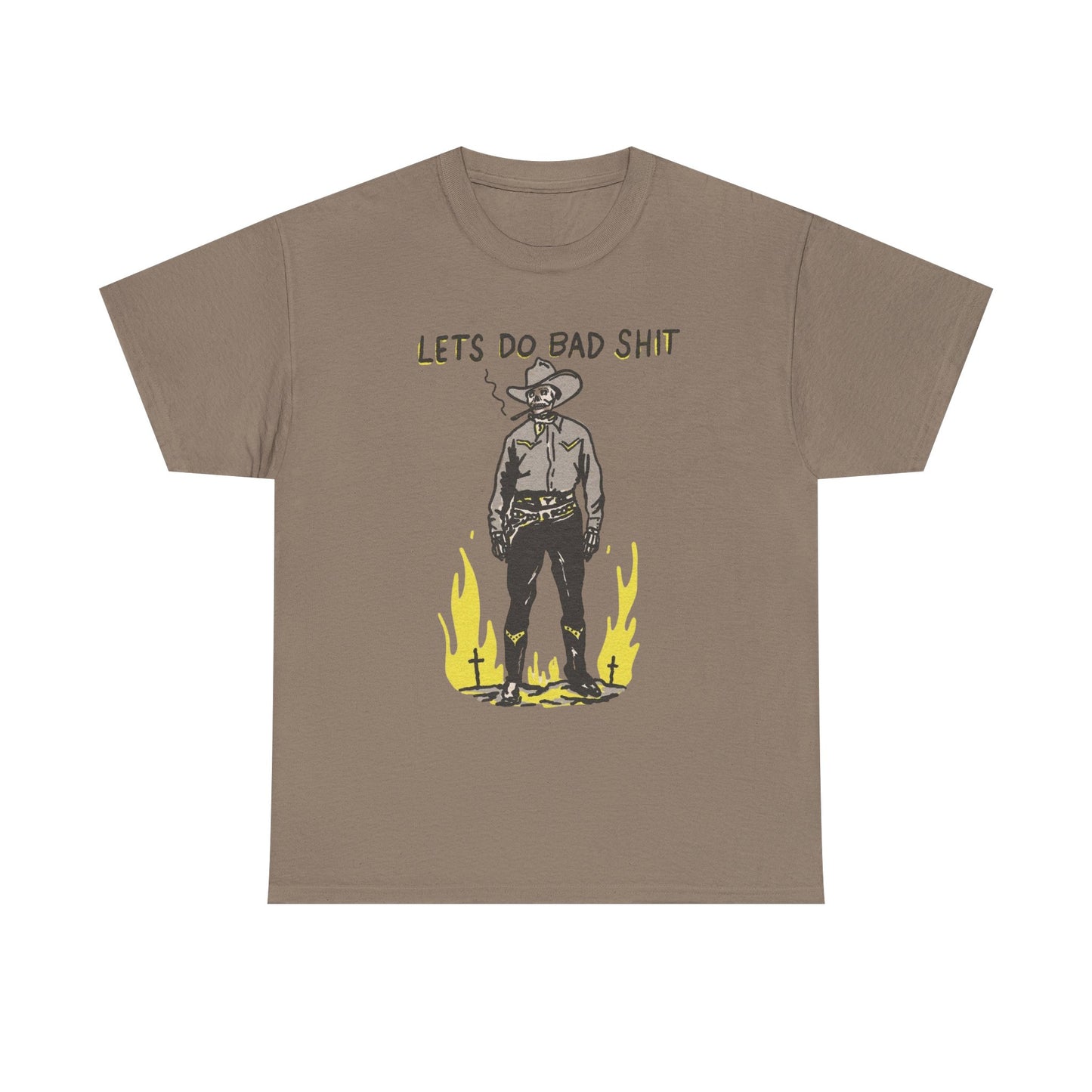 Lets Do Bad Things Funny Cowboy Graphic T Shirt Unisex Heavy Cotton Tee