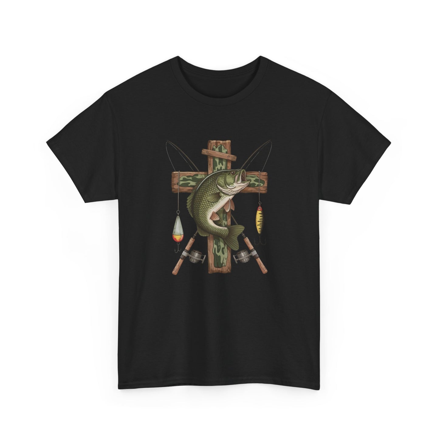 Fishing Cross Graphic T Shirt Unisex Heavy Cotton Tee