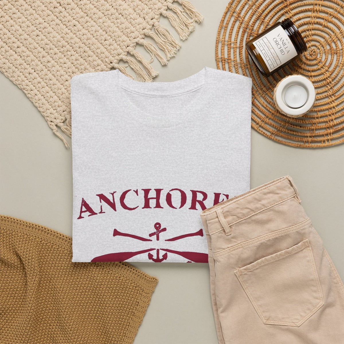 Anchored Graphic T Shirt Men's Retro Sailing Heavy Cotton Tee