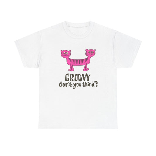 Groovy Cat Graphic T Shirt Unisex Heavy Cotton Tee Gift