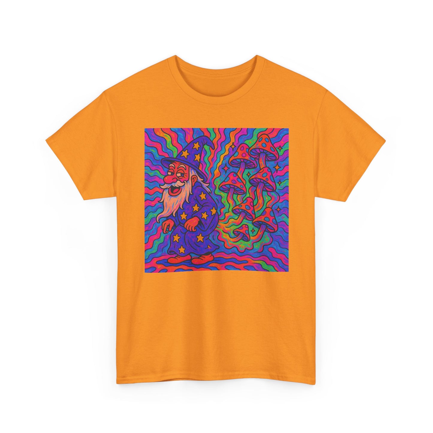 Wizard Farting Magic Mushrooms Graphic T Shirt Funny Unisex Heavy Cotton Tee