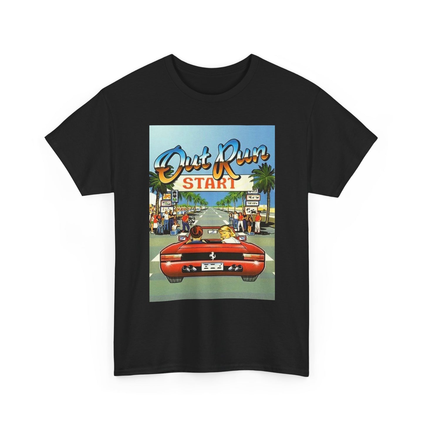 Out Run Game Graphic T Shirt Vintage Retro Unisex Heavy Cotton Tee