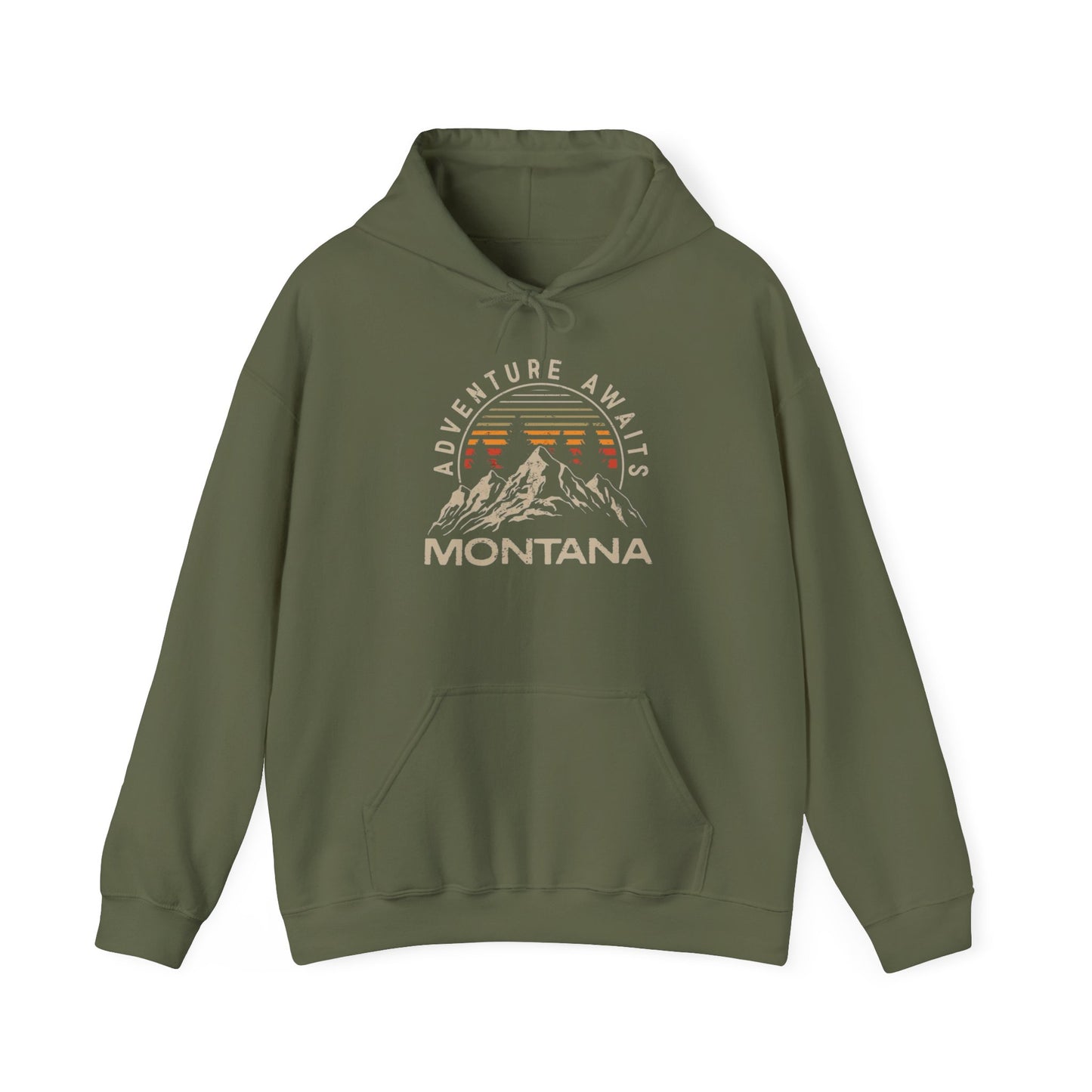 Adventure Awaits In Montana Graphic Hoodie Unisex Heavy Blend™ Hooded Sweatshirt