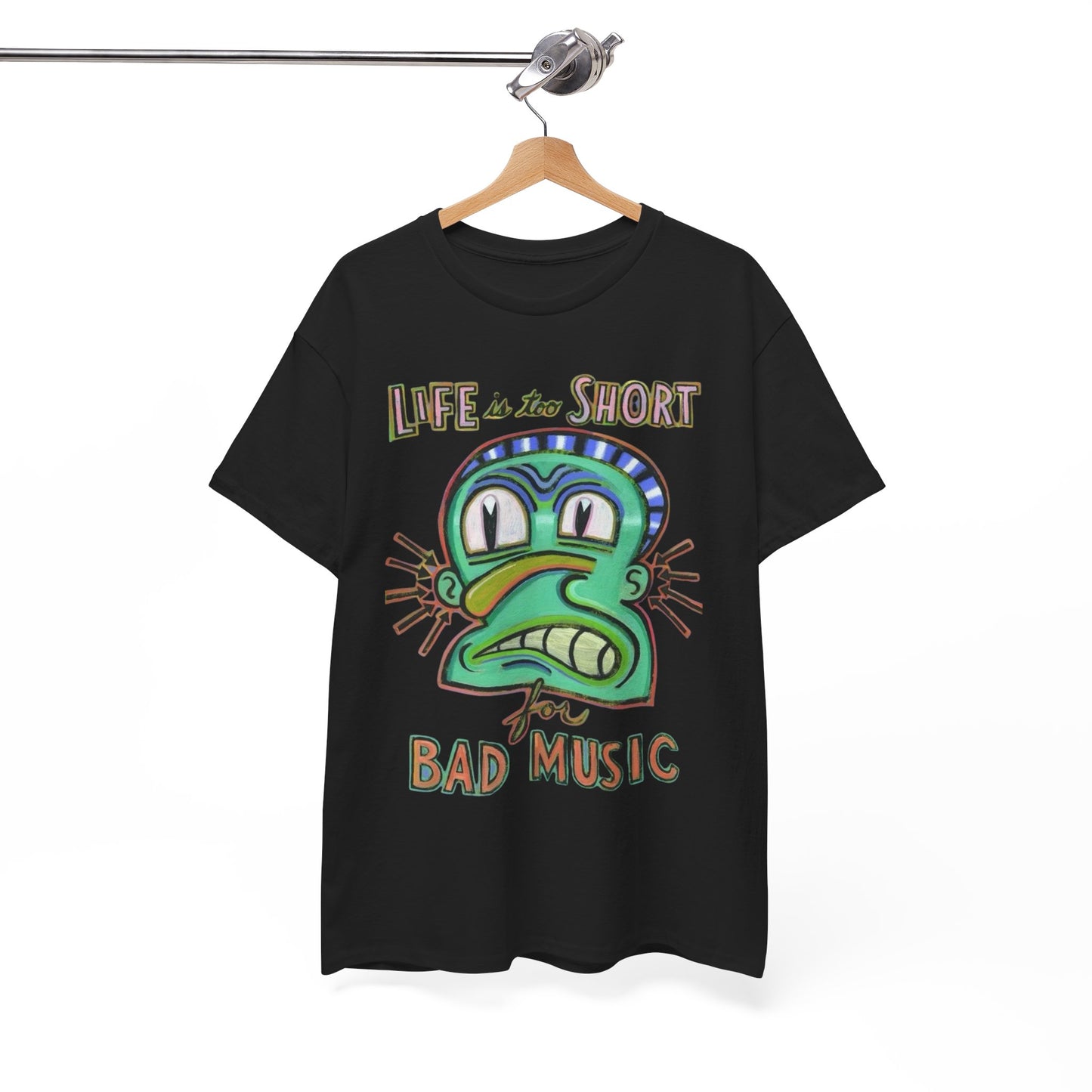 Life Is Too Short For Bad Music Vintage Graphic T Shirt Unisex Heavy Cotton Tee