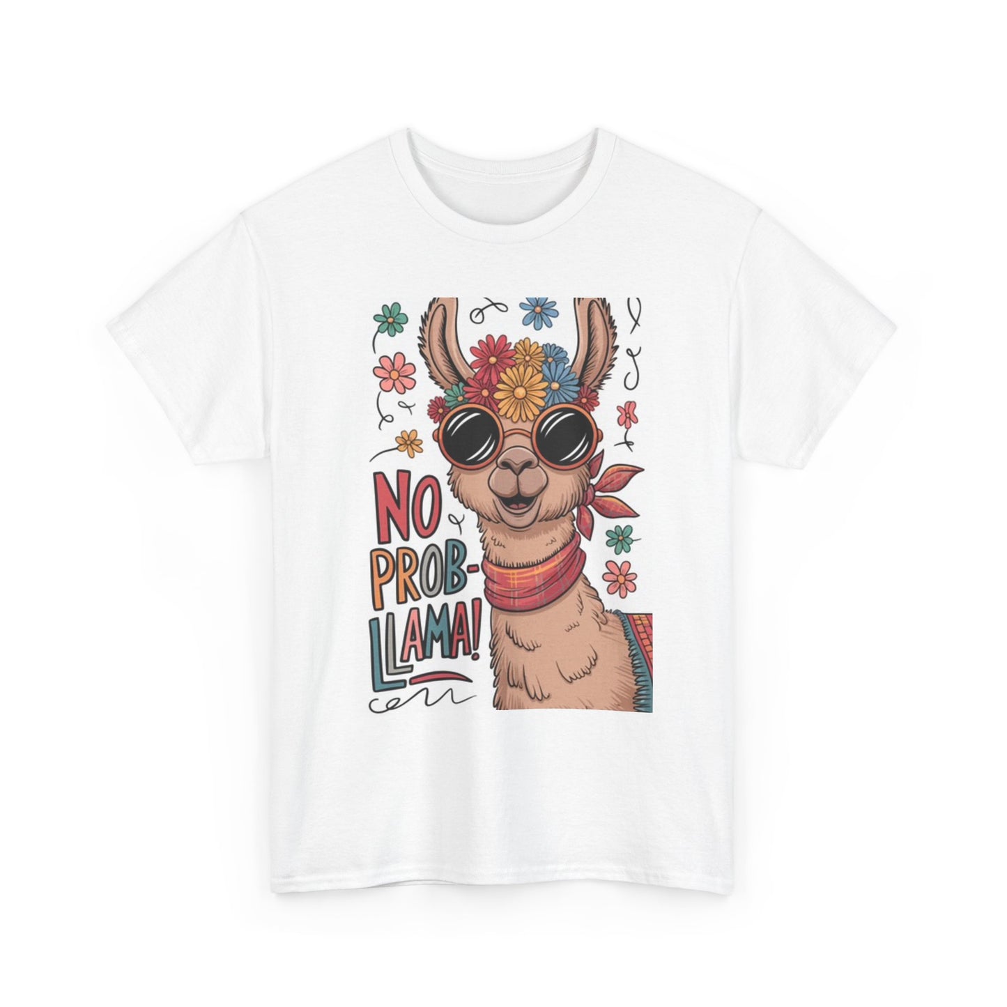 No Probllama Graphic T Shirt Funny Llama Animals Unisex Heavy Cotton Tee
