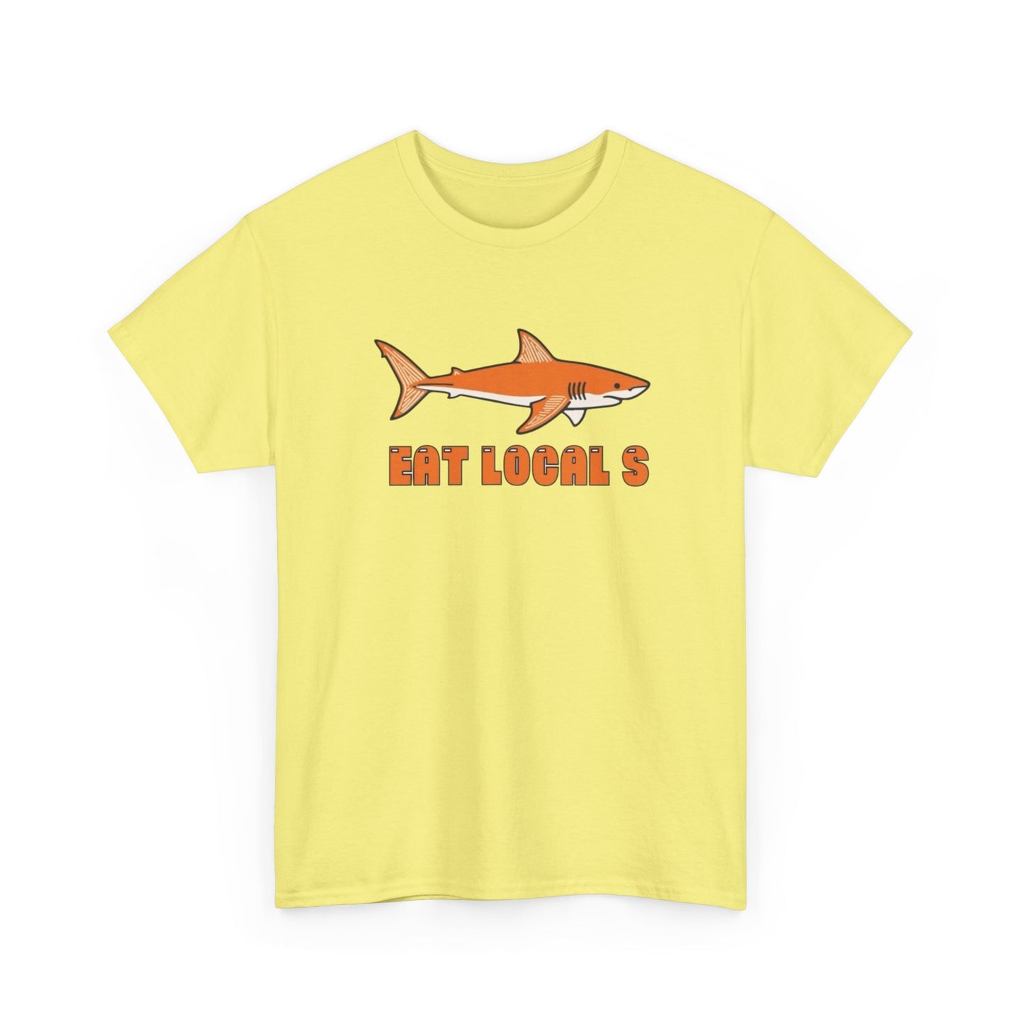 Eat Locals Funny Shark Graphic T Shirt NEW Vintage Adult Unisex Heavy Cotton Tee