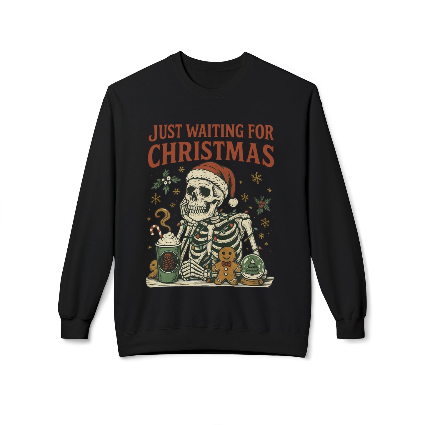 Just Waiting For Christmas Sweater Funny NEW Unisex Fleece Crewneck Sweatshirt