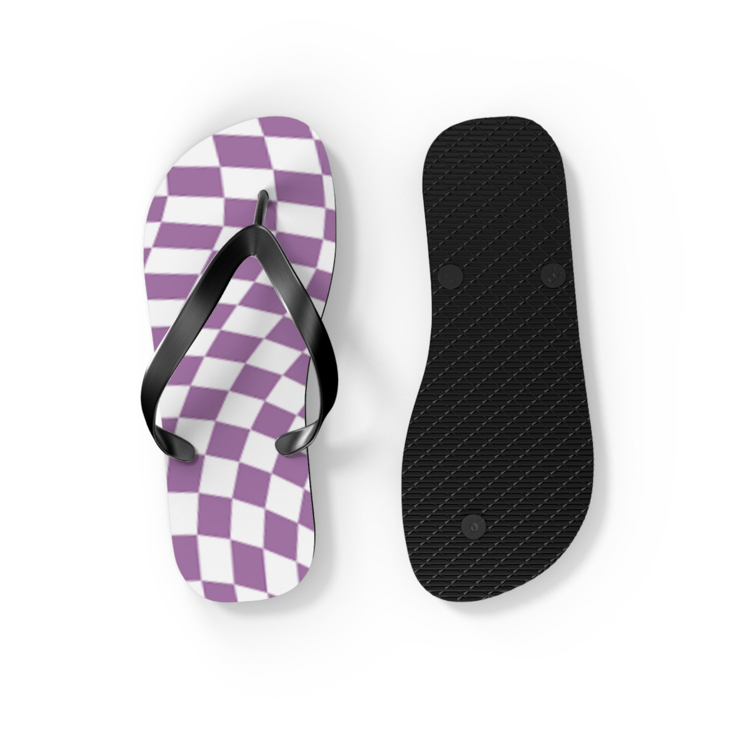 Wavy Checkered Purple Sandals, Beach Shoes, Vacation Flip Flops, Pool Slides