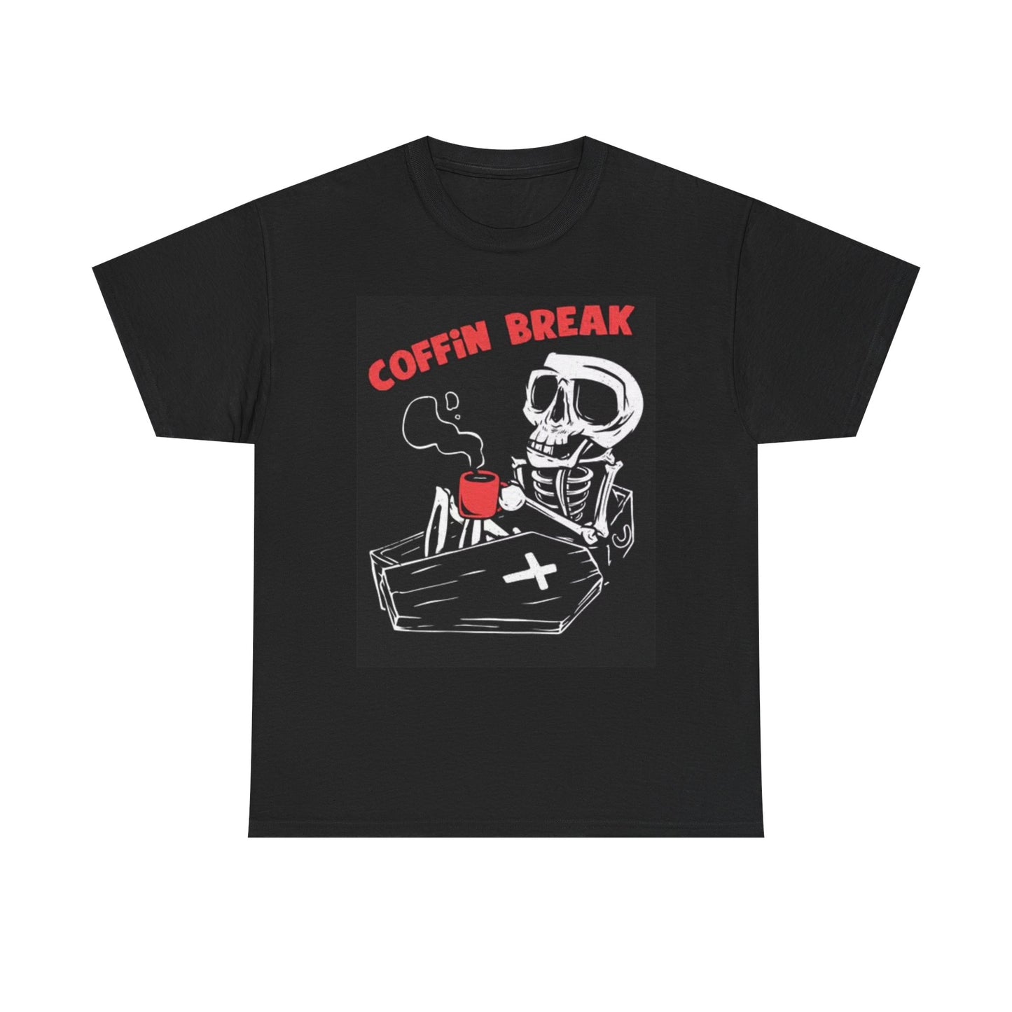 Coffin Coffee Break Funny Graphic T Shirt Retro Skeleton Horror Unisex Heavy