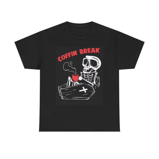 Coffin Coffee Break Funny Graphic T Shirt Retro Skeleton Horror Unisex Heavy