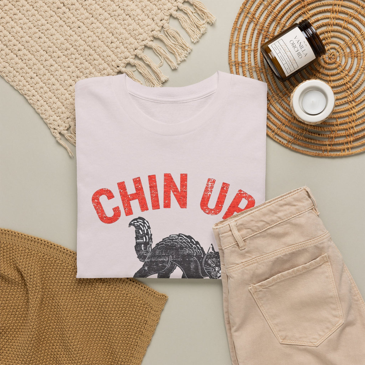Chin Up Fangs Out Graphic T Shirt Men's Retro Cat Heavy Cotton Tee