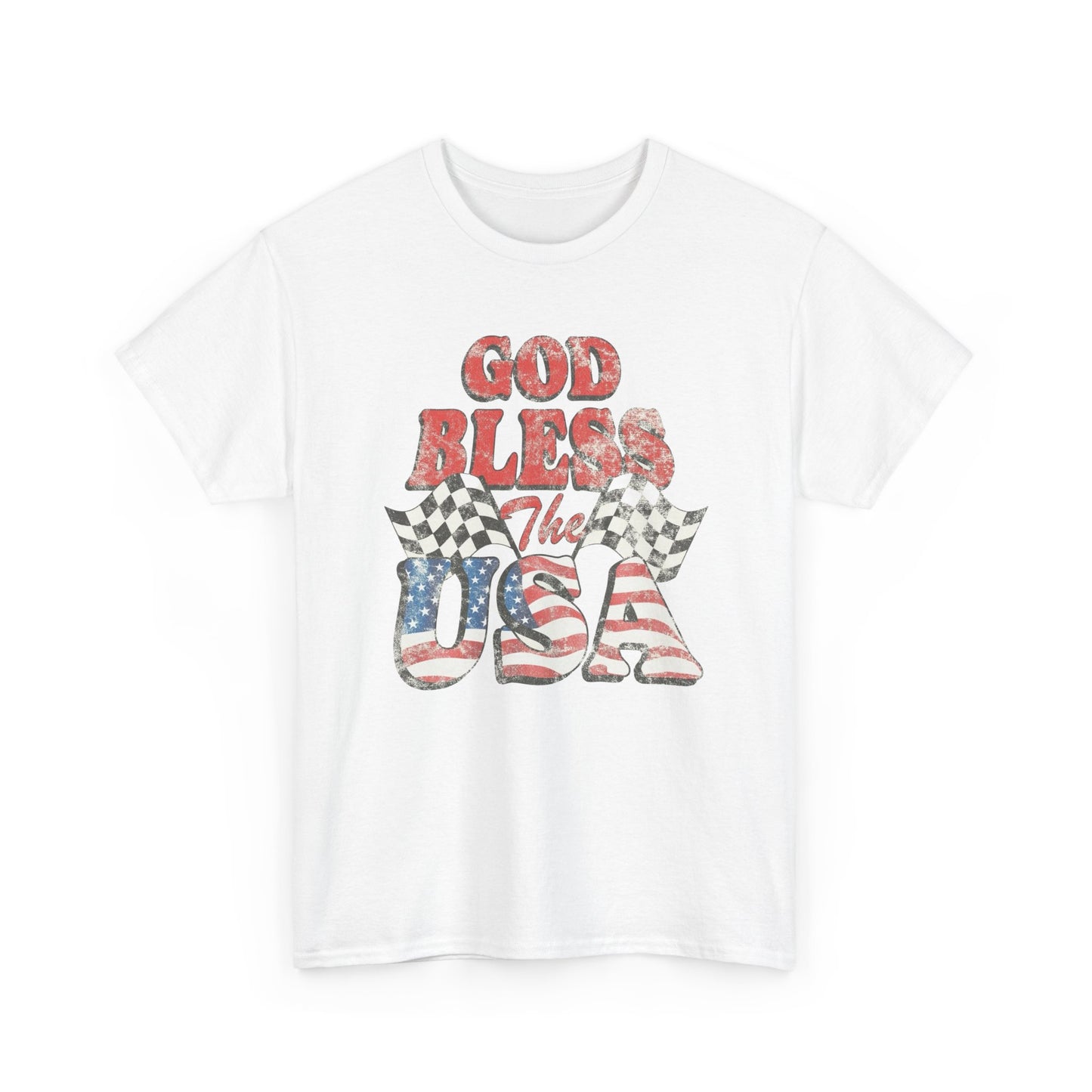 God Bless The USA Flag Graphic T Shirt NEW ADULT Unisex Heavy Cotton Tee