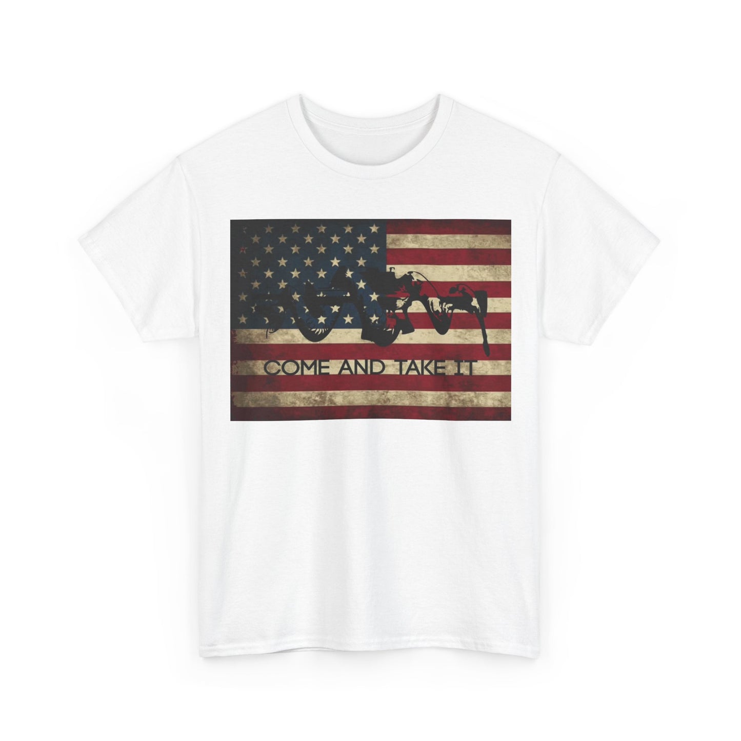 American Flag Tshirt Distressed Rifle American 1776 Unisex Heavy Cotton Tee