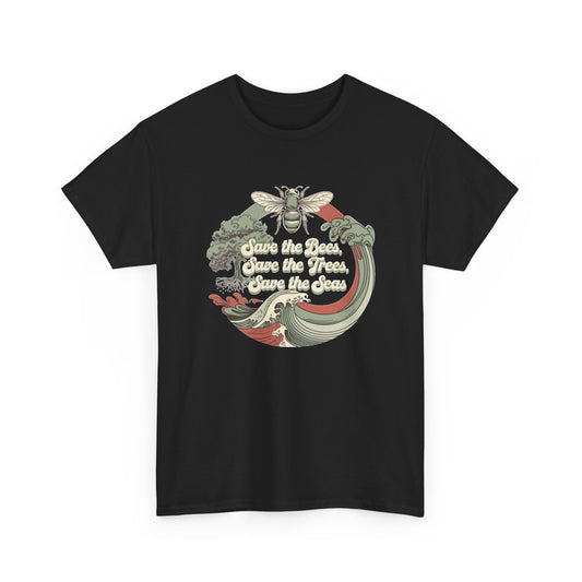 Save The Bees Save The Trees Graphic T Shirt Men's Heavy Cotton Tee