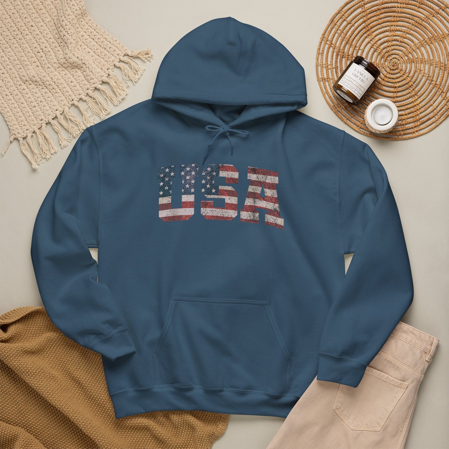 USA American Flag Retro Graphic Hoodie Men's Heavy Blend™ Hooded Sweatshirt