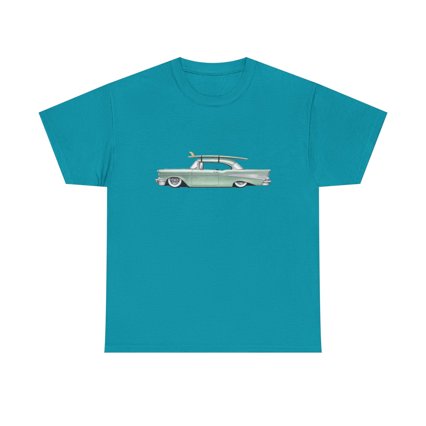 57 Chevy Cruiser Surfer Graphic T Shirt Unisex Heavy Cotton Tee NEW