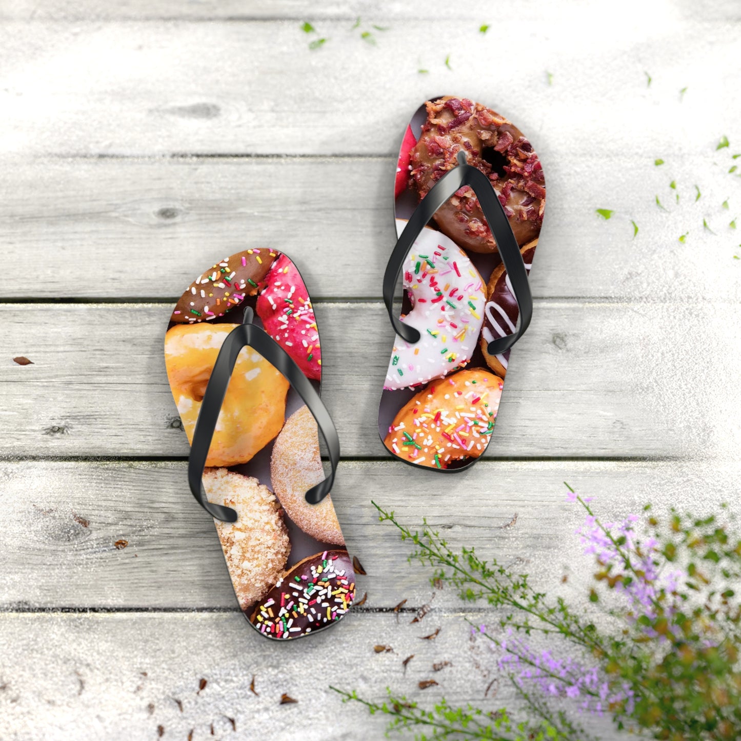 Donuts Funny Summer Sandals, Beach Shoes, Vacation Flip Flops, Pool Slides