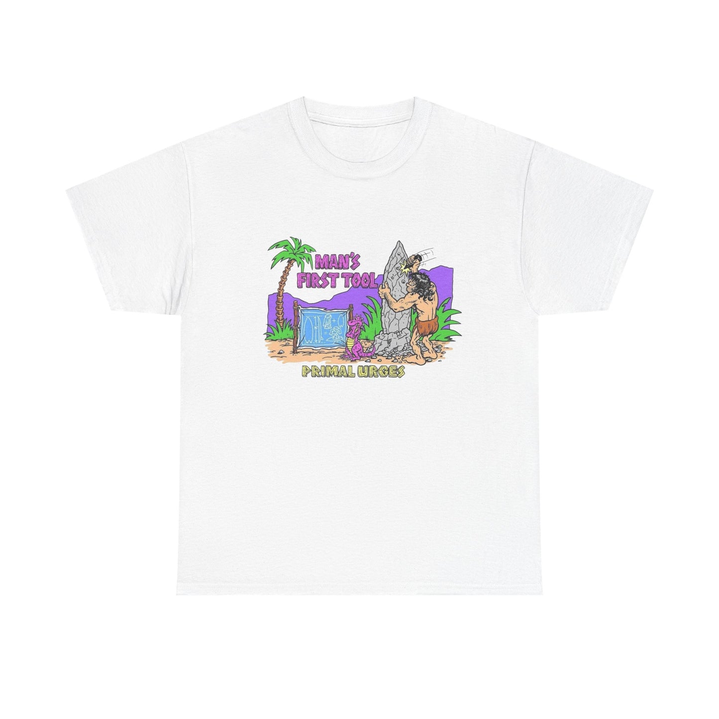 Caveman Surfing Funny Graphic T Shirt Unisex Heavy Cotton Tee Gift