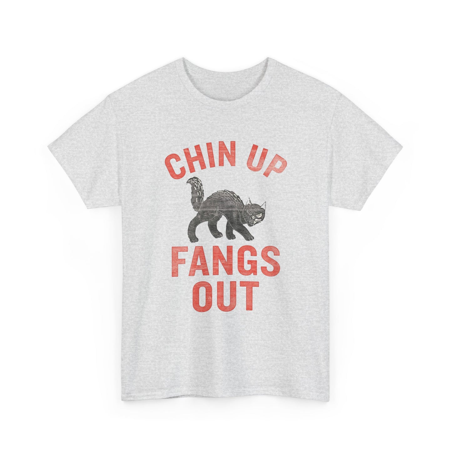 Chin Up Fangs Out Black Cat Graphic T Shirt Adult NEW