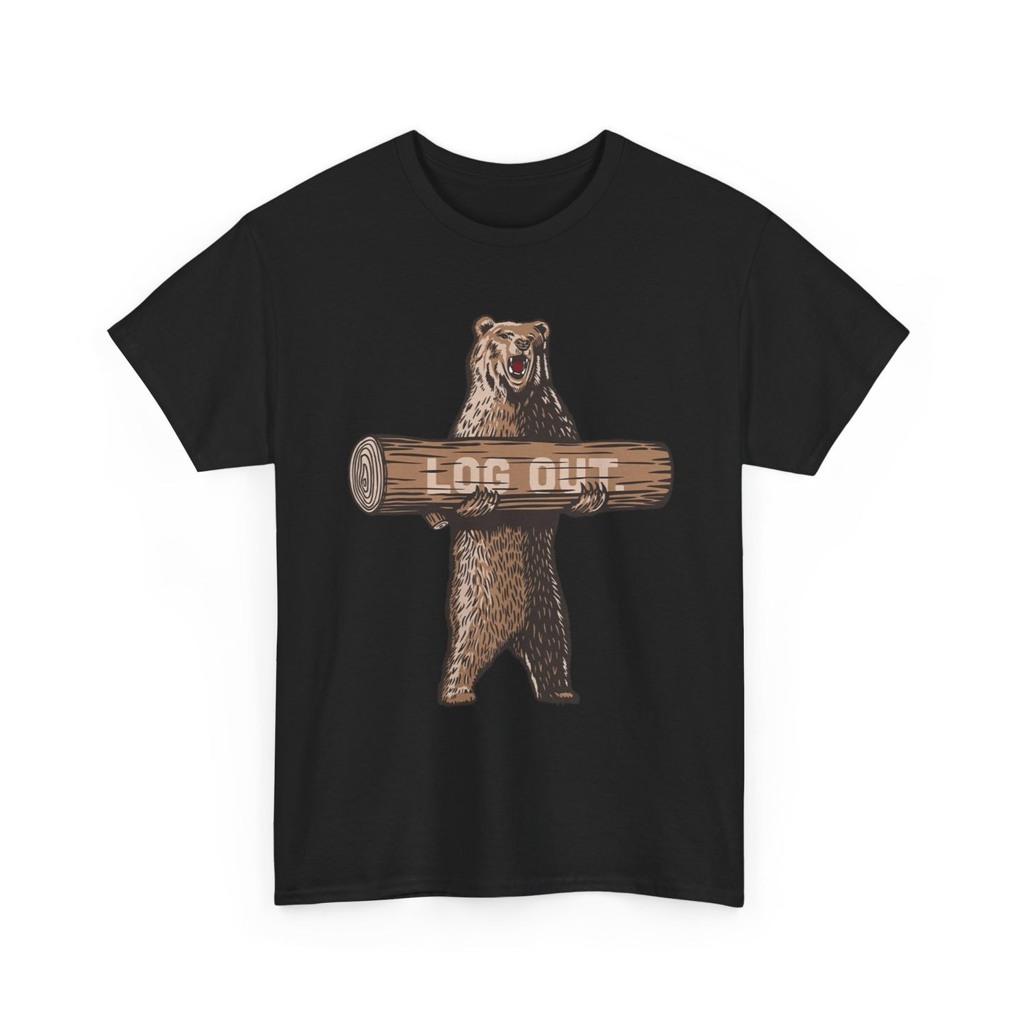 Log Out Bear Vacation Camping T Shirt Graphic Men's Heavy Cotton Tee