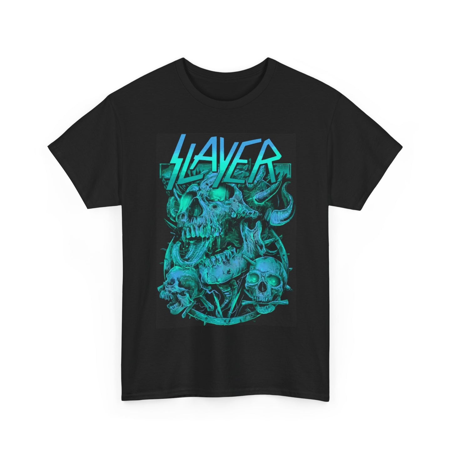 Slayer Tshirt Rock Band Skull neon Graphic metal Unisex Heavy Cotton Tee vintage