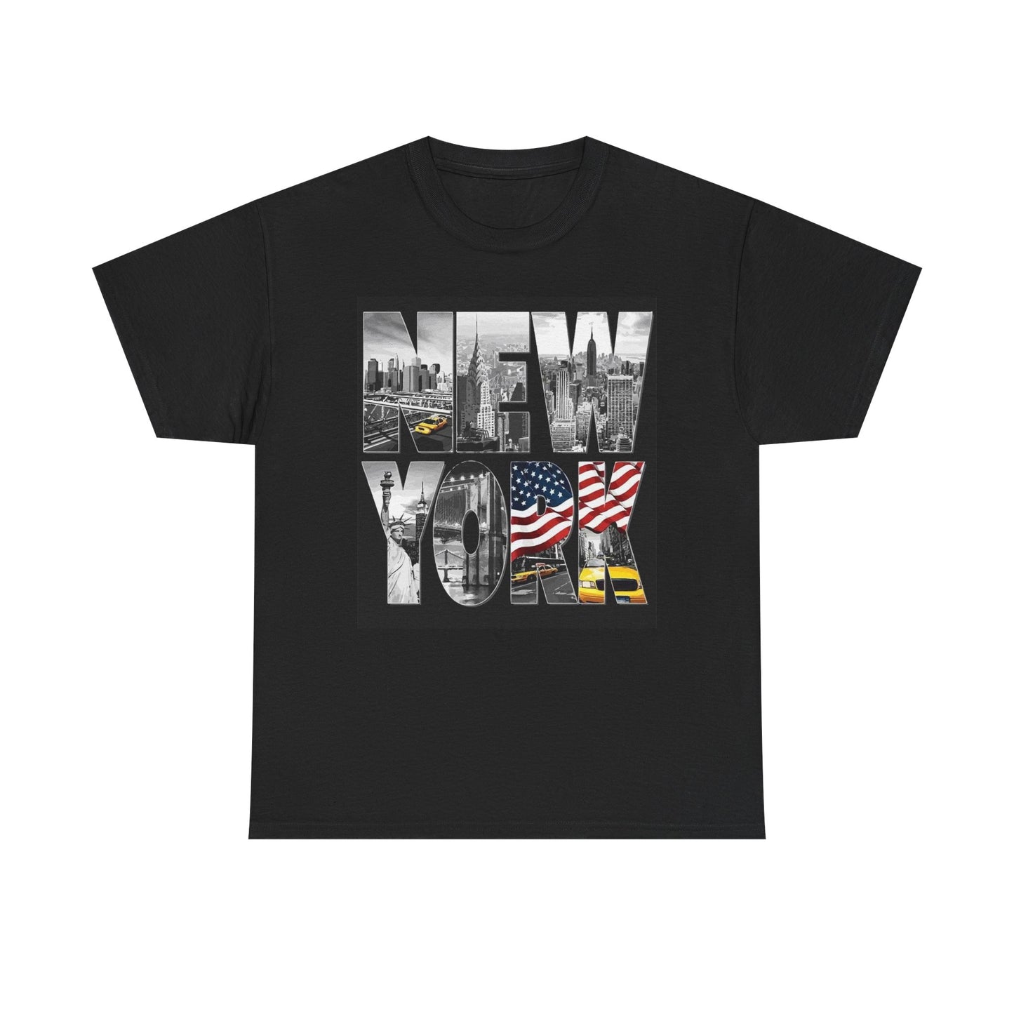 New York Skyline Graphic T Shirt American Flag Unisex Heavy Cotton Tee