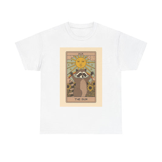 Raccoon The Sun Graphic T Shirt Vintage Painting Unisex Heavy Cotton Tee
