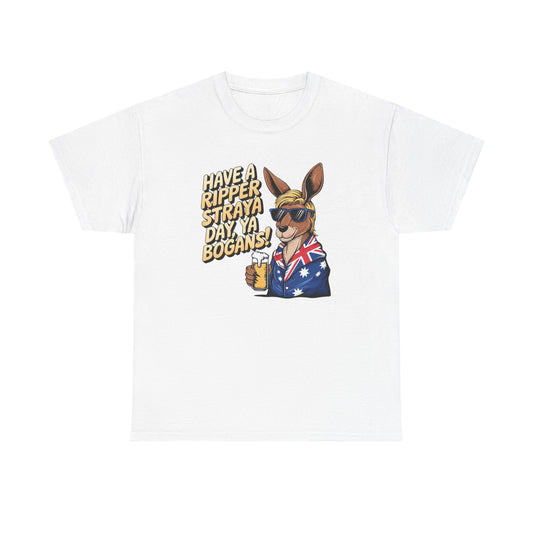 Funny Australian Graphic T Shirt Kangaroo Beers Unisex Heavy Cotton Tee