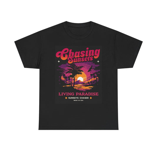 Chasing Sunsets Graphic T Shirt Summer Surfing Unisex Heavy Cotton Tee