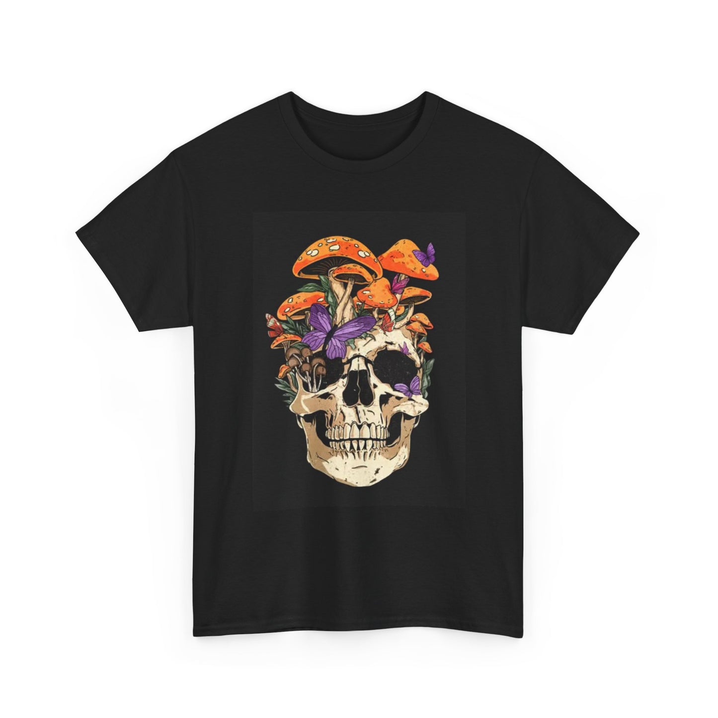 Mushroom Trippy Skull Graphic T Shirt Retro ART Unisex Heavy Cotton Tee