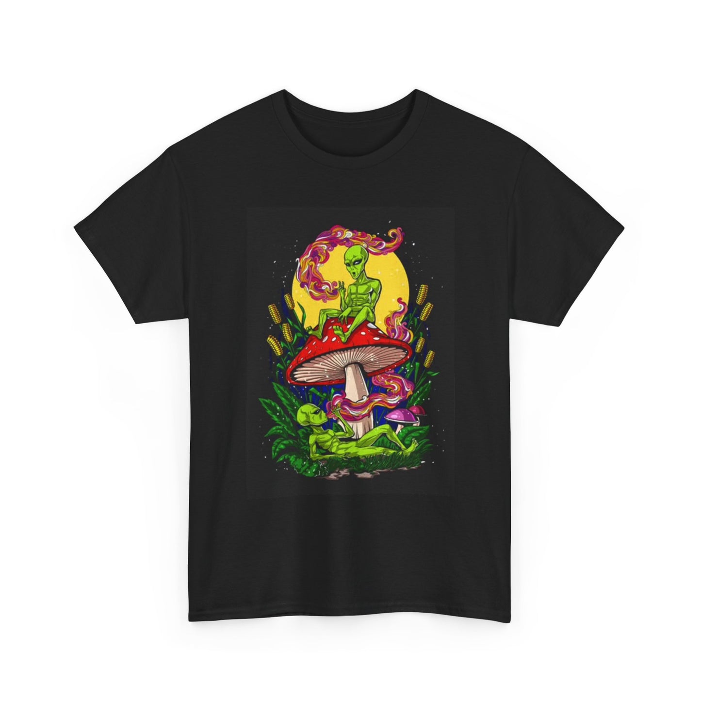 Alien Mushroom Trip Graphic T Shirt Funny Weed Unisex Heavy Cotton Tee