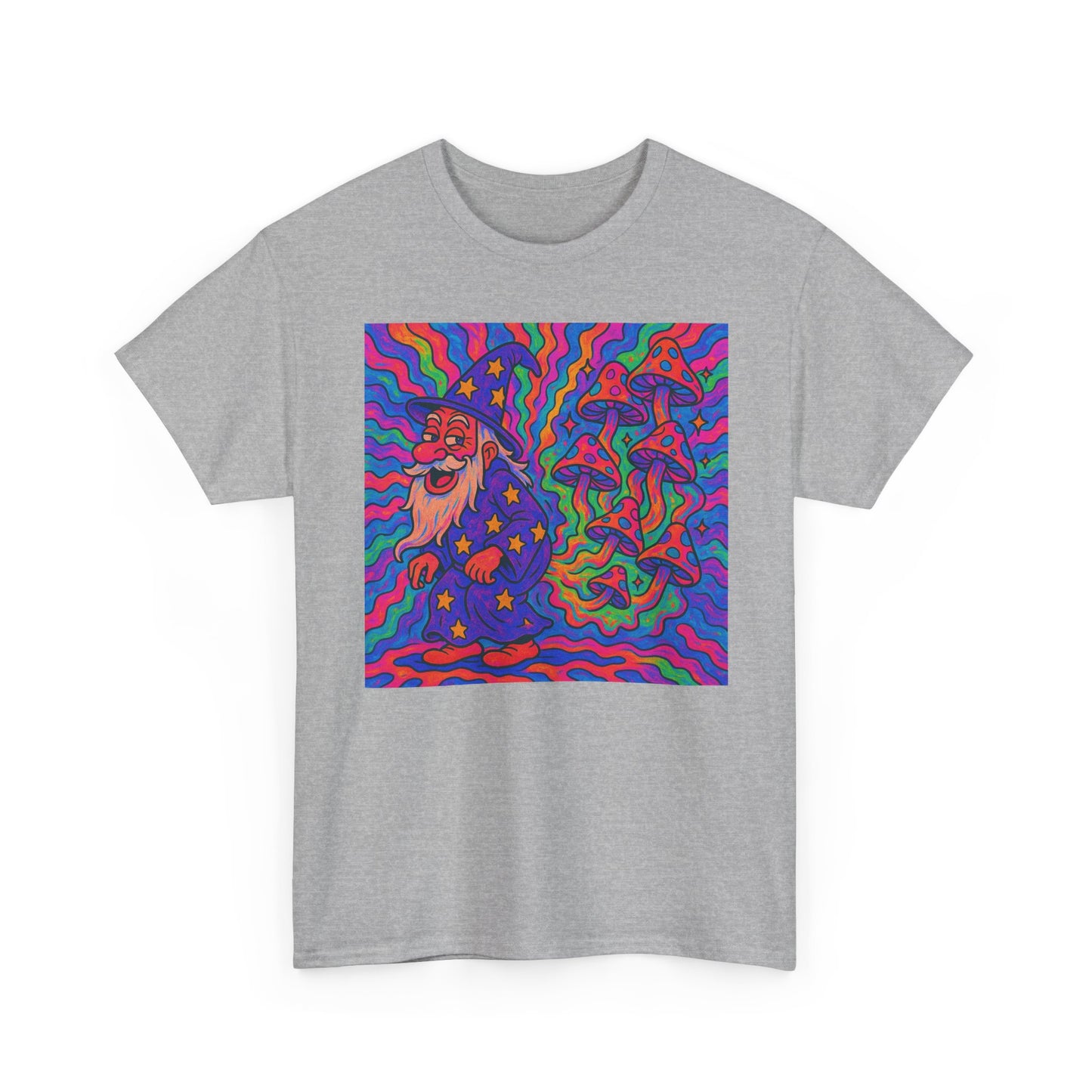 Wizard Farting Magic Mushrooms Graphic T Shirt Funny Unisex Heavy Cotton Tee