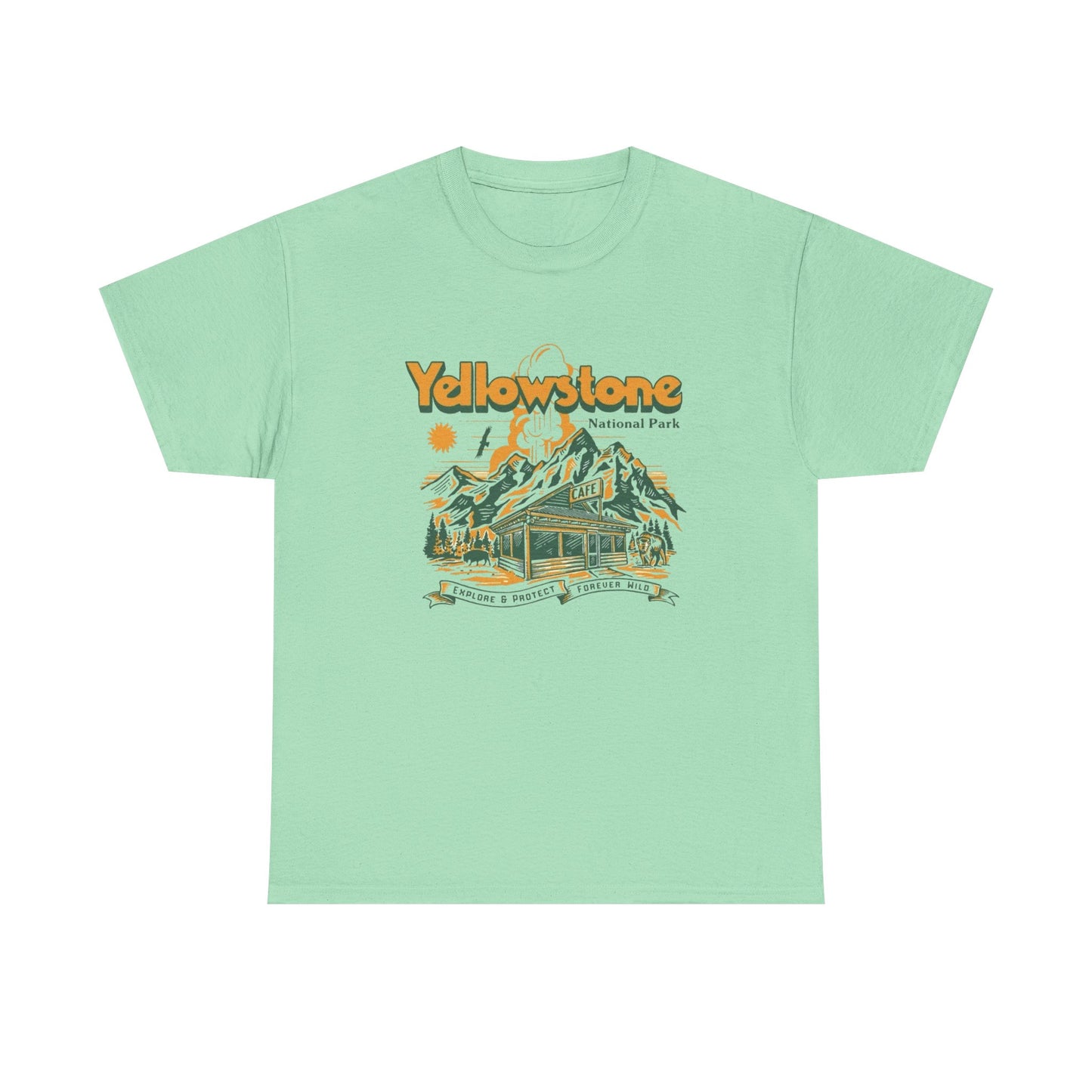 Yellowstone National Park Retro Graphic T Shirt Unisex Heavy Cotton Tee