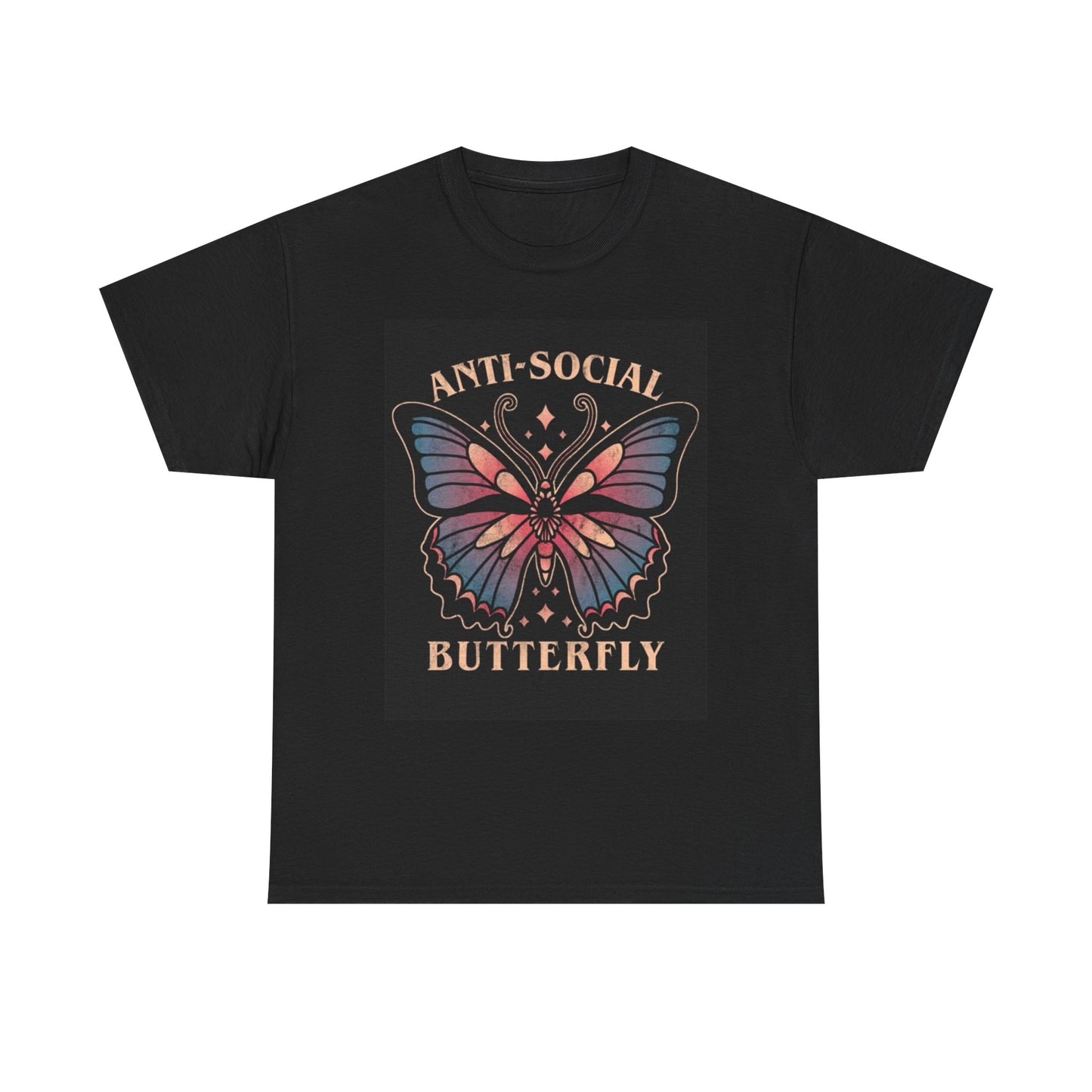 Anti Social Butterfly Graphic T Shirt Vintage Unisex Heavy Cotton Tee