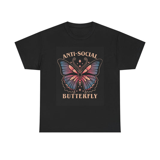 Anti Social Butterfly Graphic T Shirt Vintage Unisex Heavy Cotton Tee