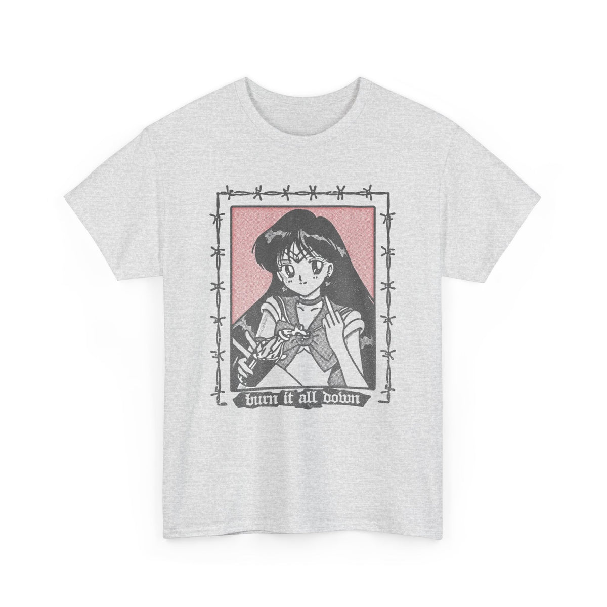 Gothic Anime Girl Barbed Wire Frame T-Shirt Men's Graphic Tee