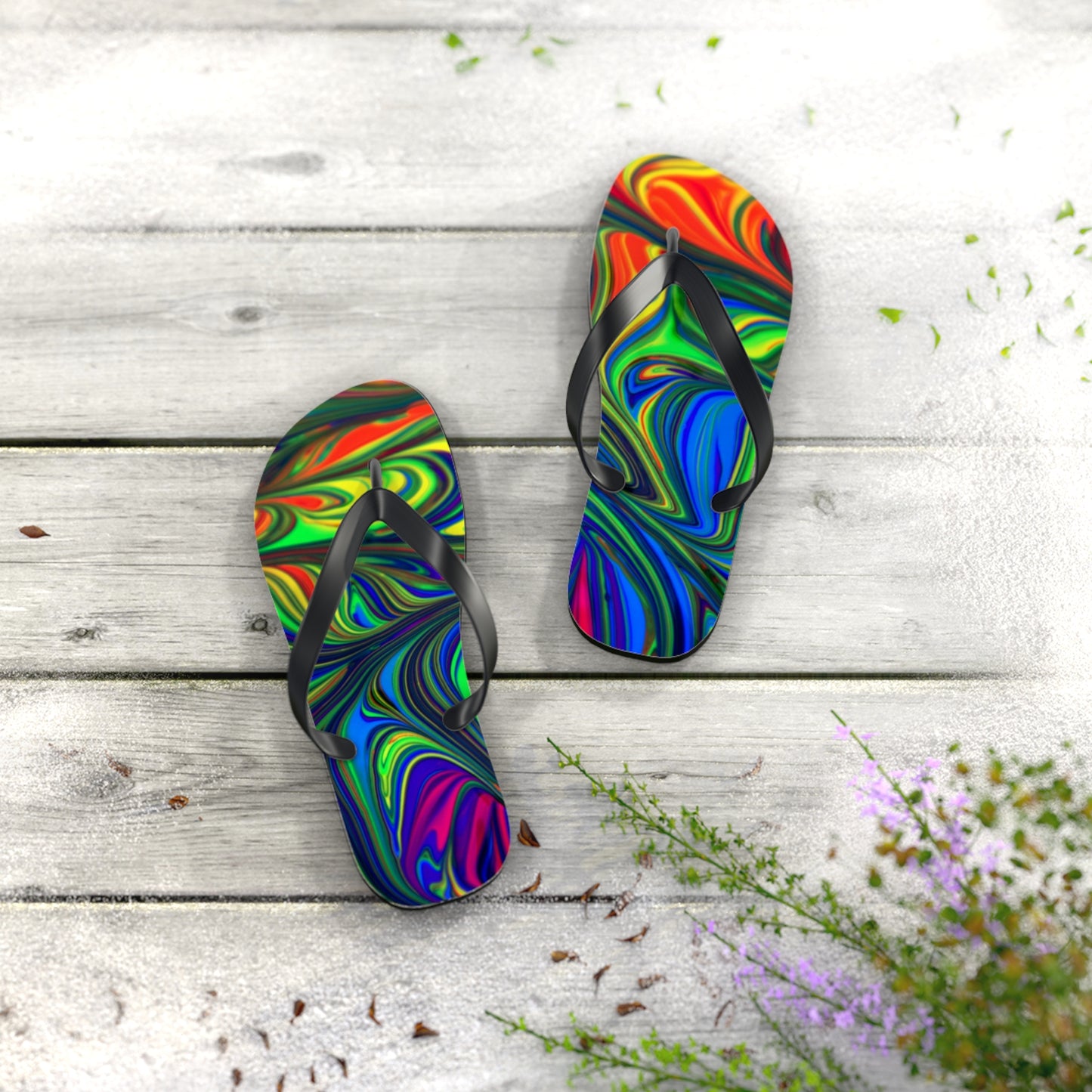 Marble Rainbow Design Flip Flops, Sandals Slides, Summer Footwear, Brand New