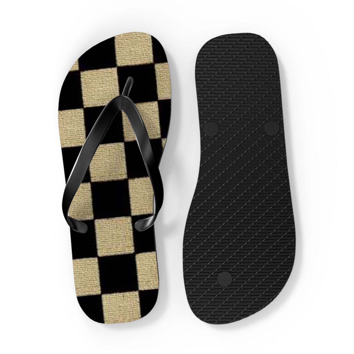 Black And Tan Checkered Beach Sandals, Slides for Summer, Flip Flops