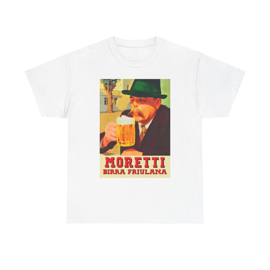 Vintage Beer Poster Graphic T Shirt Moretti art Retro Unisex Heavy Cotton Tee
