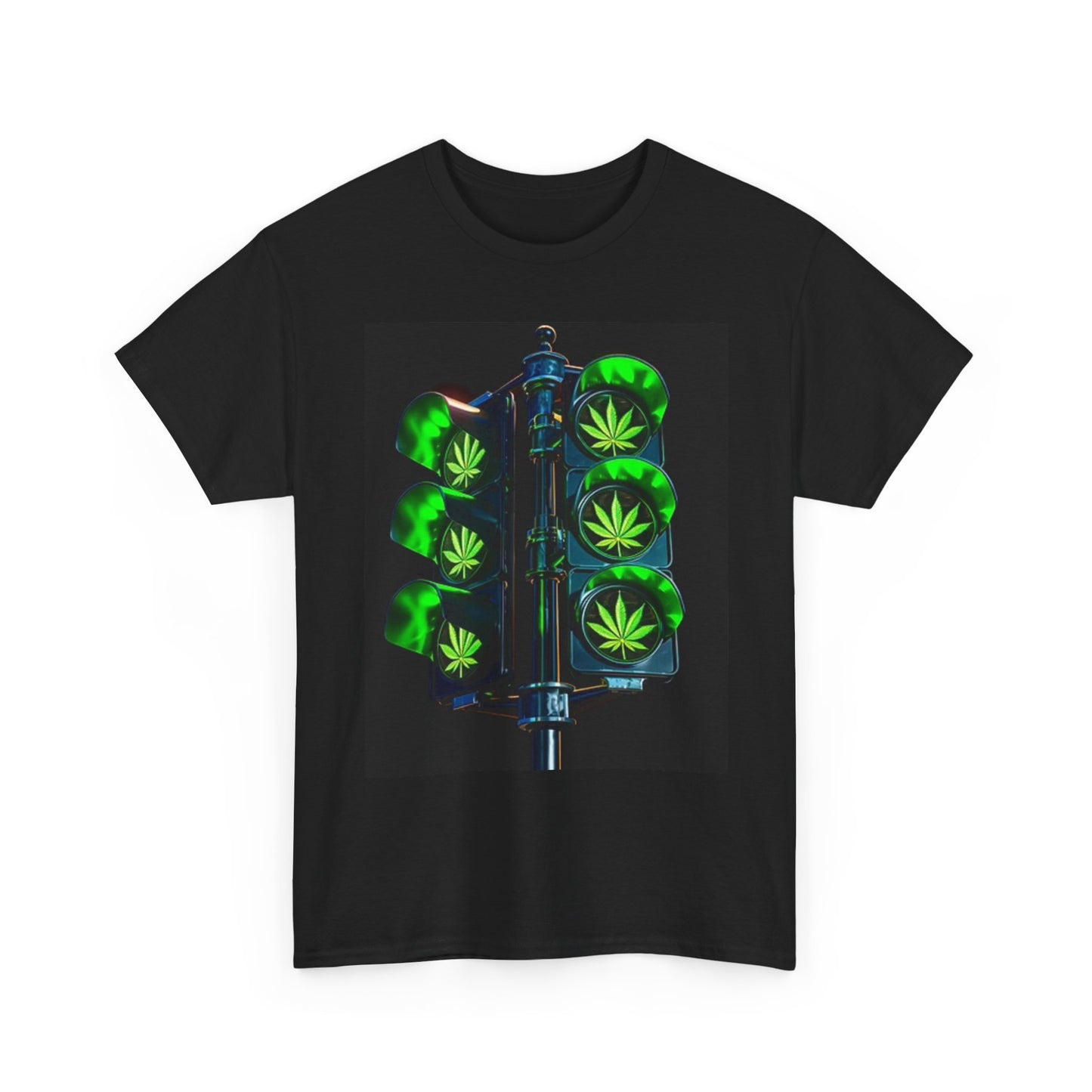 Green Traffic Light Pot T Shirt Funny Graphic Unisex Heavy Cotton Tee