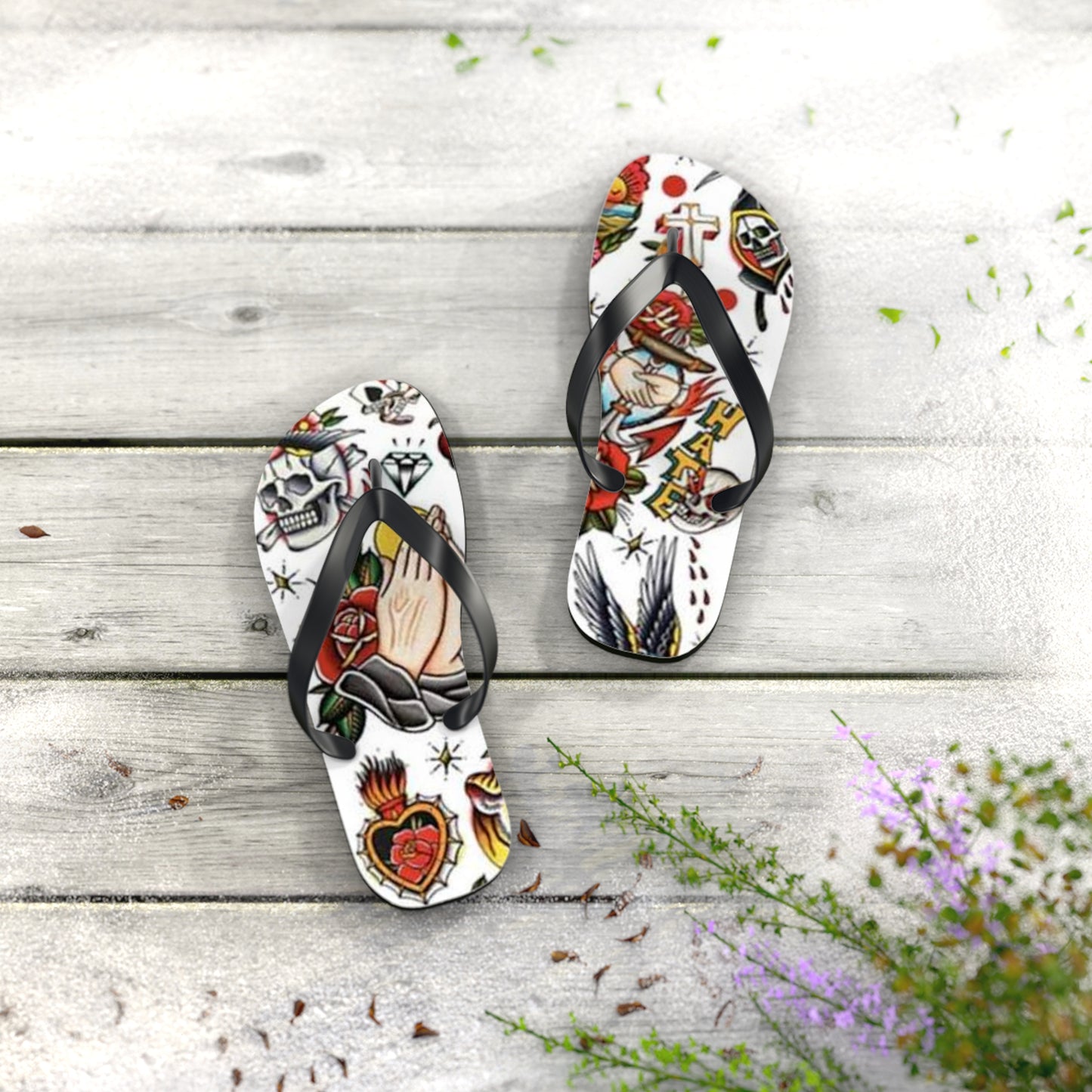 Sailor Jerry Navy Tattoos Sandals, Beach Shoes, Vacation Flip Flops, Pool Slides